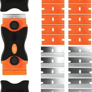 Window Scraper Tool, Non Scratch Double Edged Glass Scraper with 10 Metal +10 Plastic Blades, Multi-Purpose Hob/Paint Scraper for Sticky Stuff Remover, Oven Cleaning,Stickers, Labels Decals Wallpaper